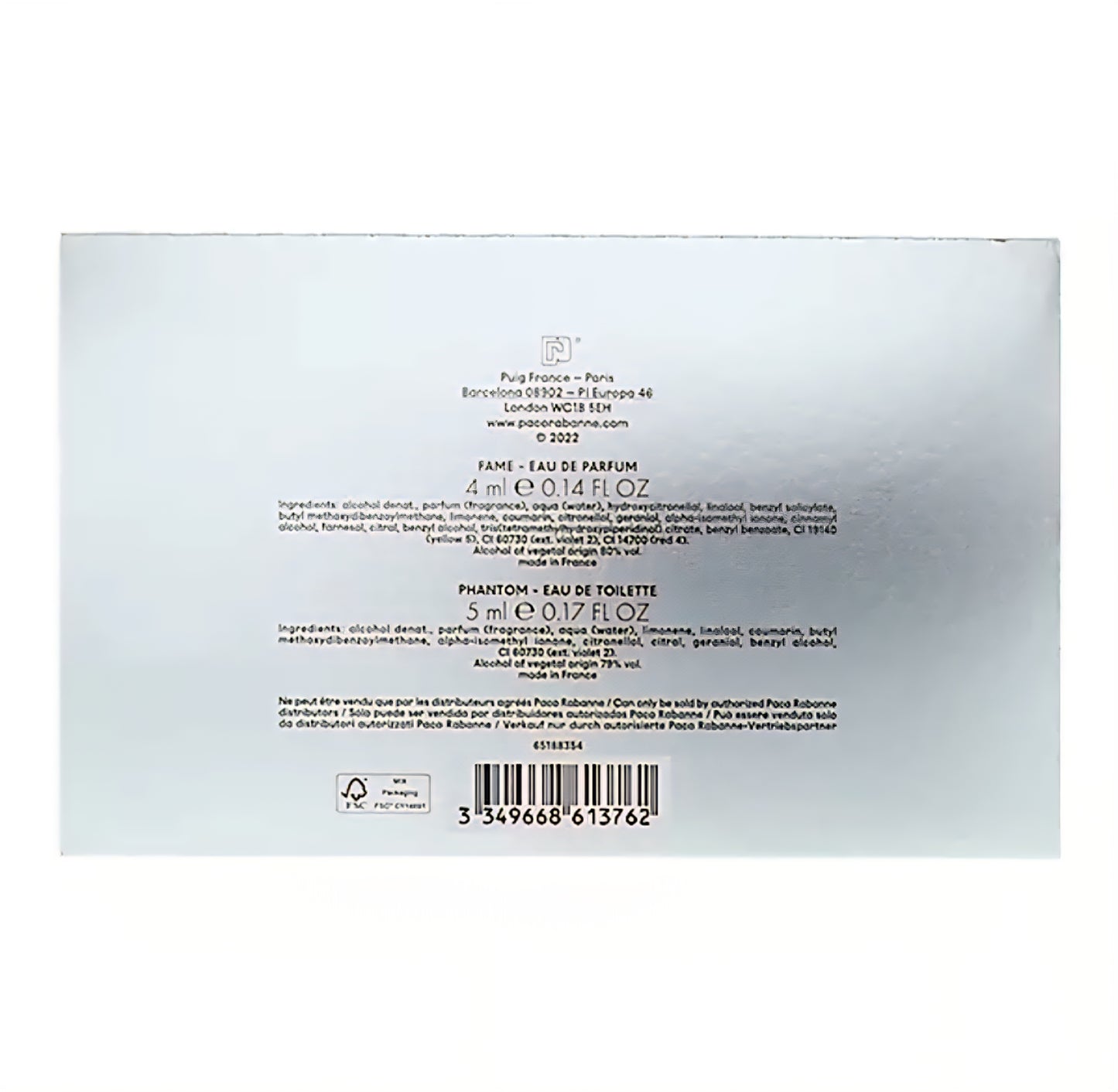Paco Rabanne Mini 2 Piece Gift Set: Fame Eau de Parfum 4ml - Phantom Eau de Toilette 5ml
